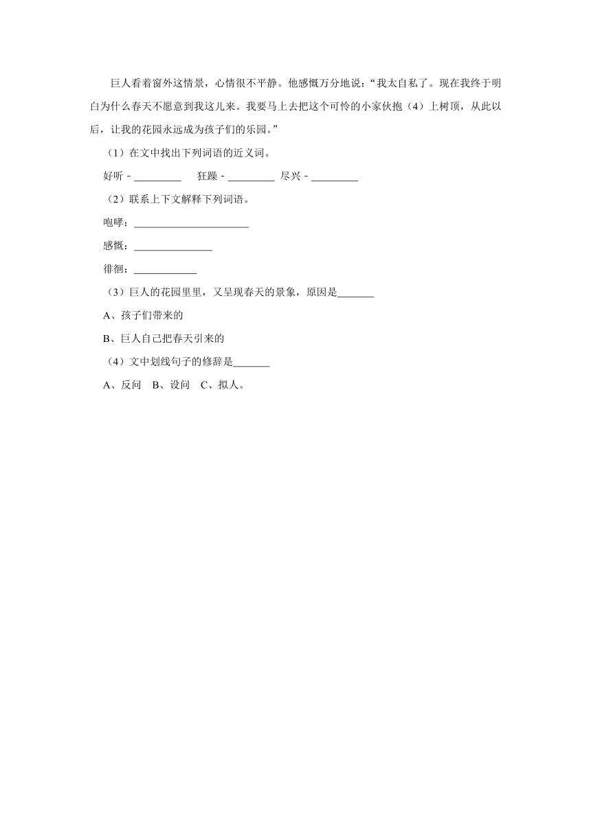 27  巨人的花园   同步练习卷（含答案）