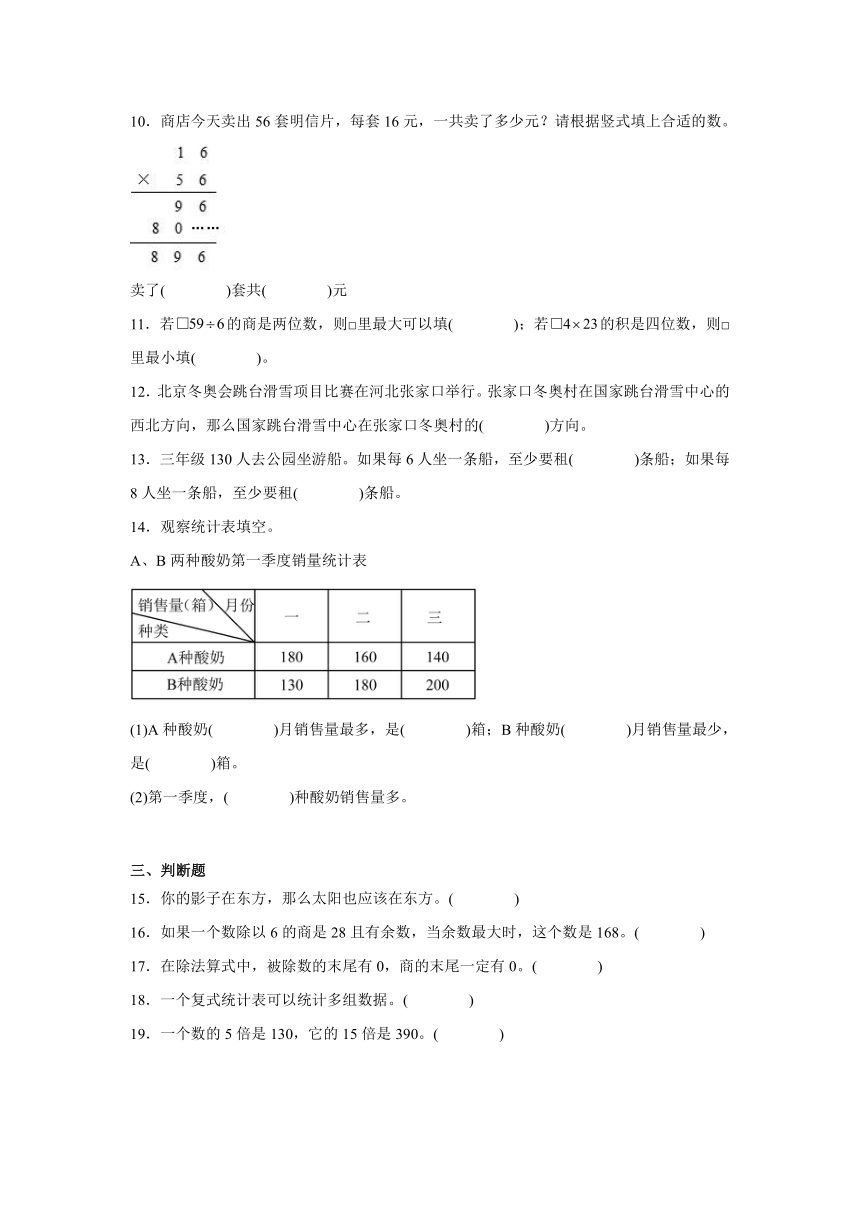 期中巩固卷（第1-5单元）（试题）2023-2024学年三年级下册数学人教版（含解析）