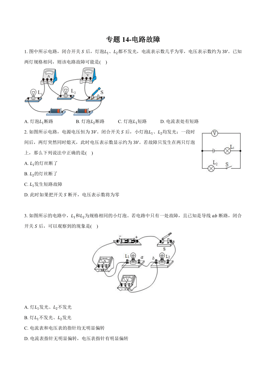 专题14-电路故障（含解析）-2024年中考二轮复习