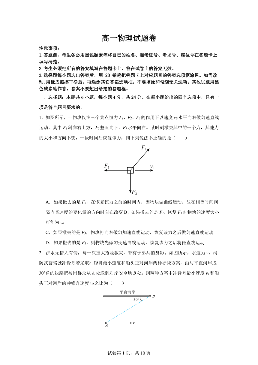 2023-2024学年湖南省浏阳市重点校联考高一下学期期中物理测试卷（含答案）