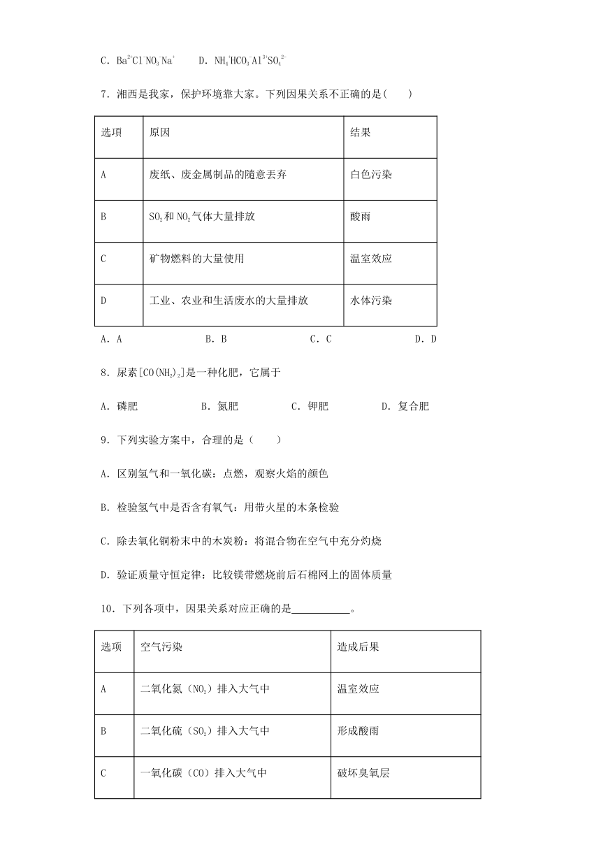 鲁教版化学九年级下册第十一单元《化学与社会发展》测试题（含答案）