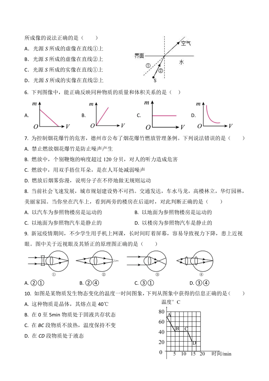 山东省菏泽市东明县第二初级中学2022-2023学年八年级上学期1月期末考试物理试题(PDF版 无答案)