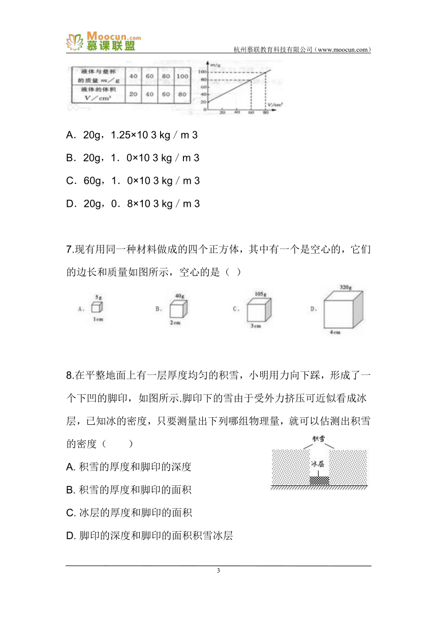 人教版物理八上6.3.2测量物质的密度2（同步练习）