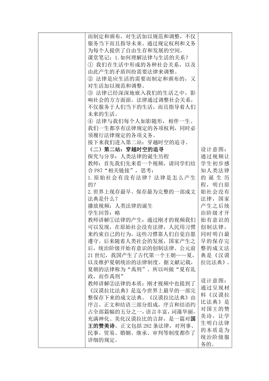 9.1 生活需要法律 教案*（表格式）