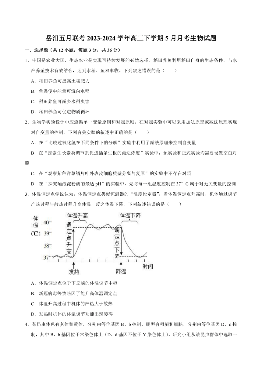 湖南省岳阳市岳汨五月联考2023-2024学年高三下学期5月月考生物学试题（含答案）