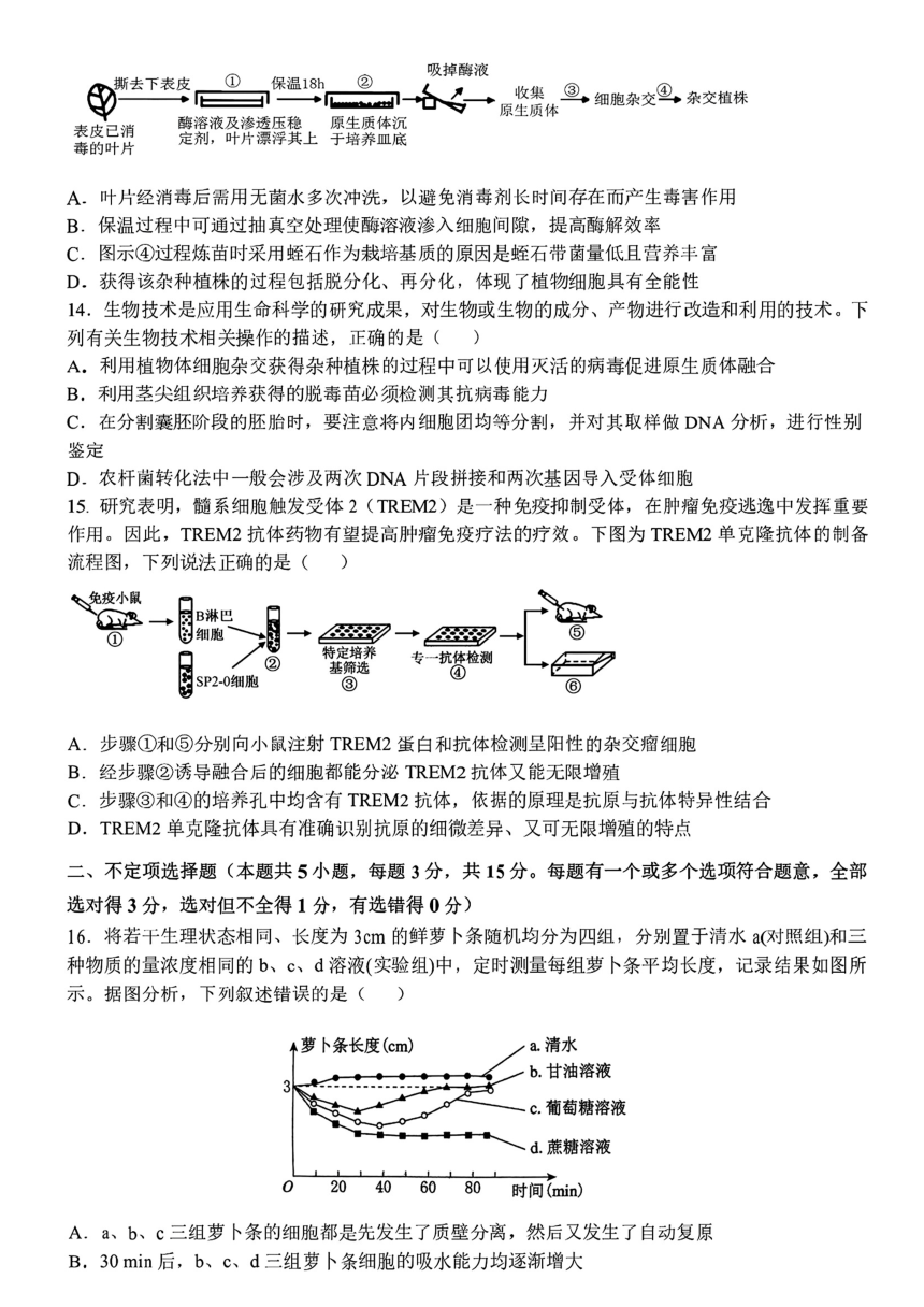 黑龙江省哈尔滨市第九中学校2024届高三下学期第四次模拟考试生物试卷（图片版，无答案）