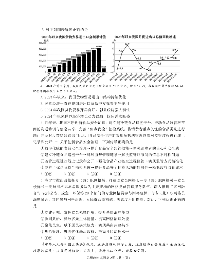 山东省德州烟台两市2024届高三下学期5月适应性测试（二模）政治试卷（PDF版含答案）