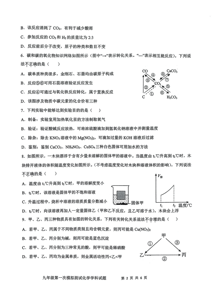 2024年陕西省西安市爱知初级中学中考一模化学试题（图片版含答案）