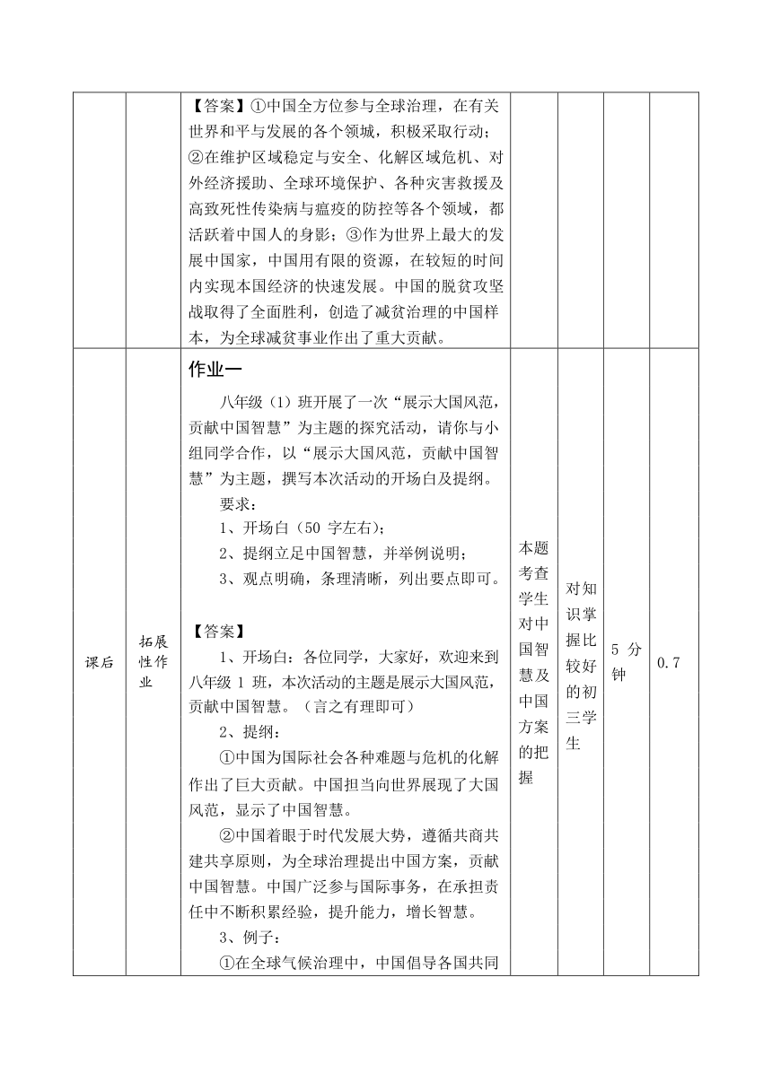 第二单元 世界舞台上的中国   作业设计（表格式）-2023-2024学年统编版道德与法治九年级下册