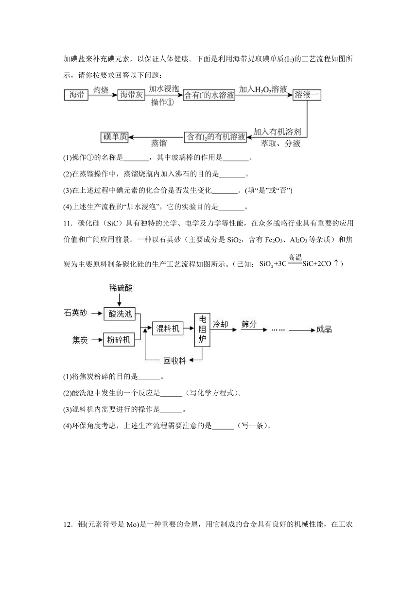 2024年中考化学流程题专项训练(含解析）