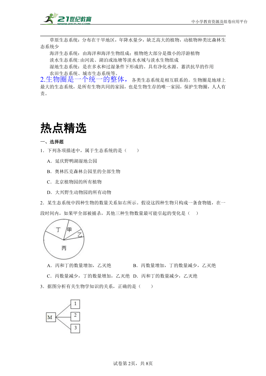 初中生物学【热点--生态系统】专题复习训练（含解析）