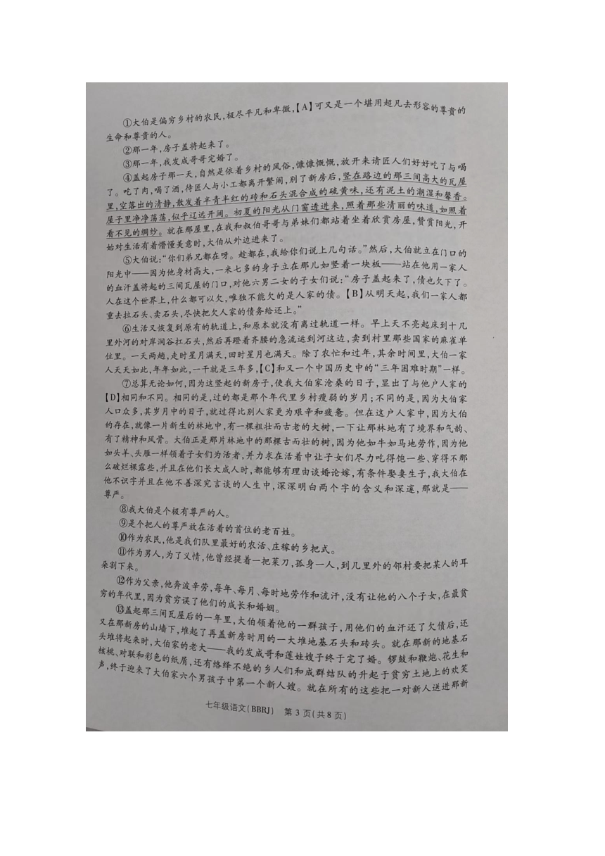 河南省周口市项城市莲溪初级中学2023-2024学年七年级下册期中考试语文试题（图片版，无答案）