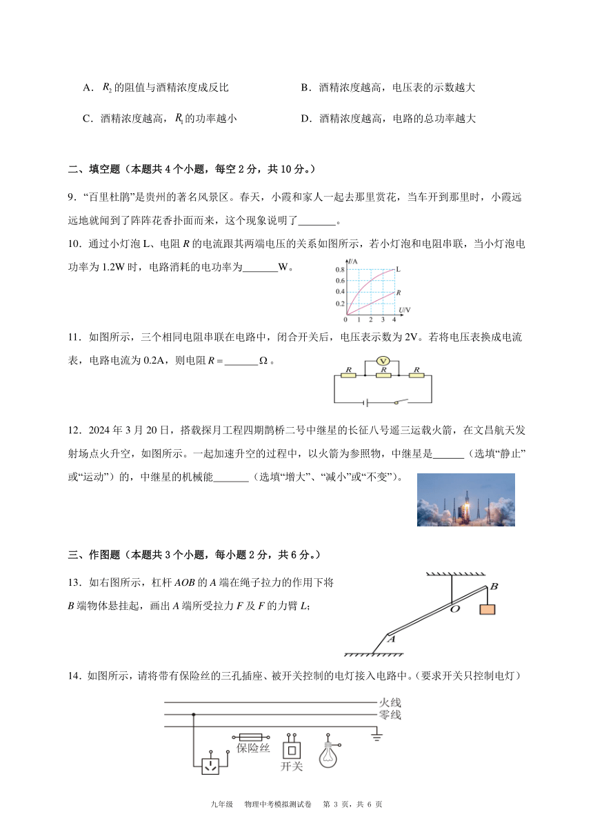 贵州省2024届九年级物理中考模拟测试卷（三）（含解析）