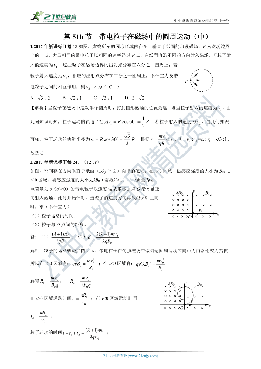 2011-2020年高考物理试卷分类汇编之051b.带电粒子在磁场中的圆周运动(中）（含答案及解析）