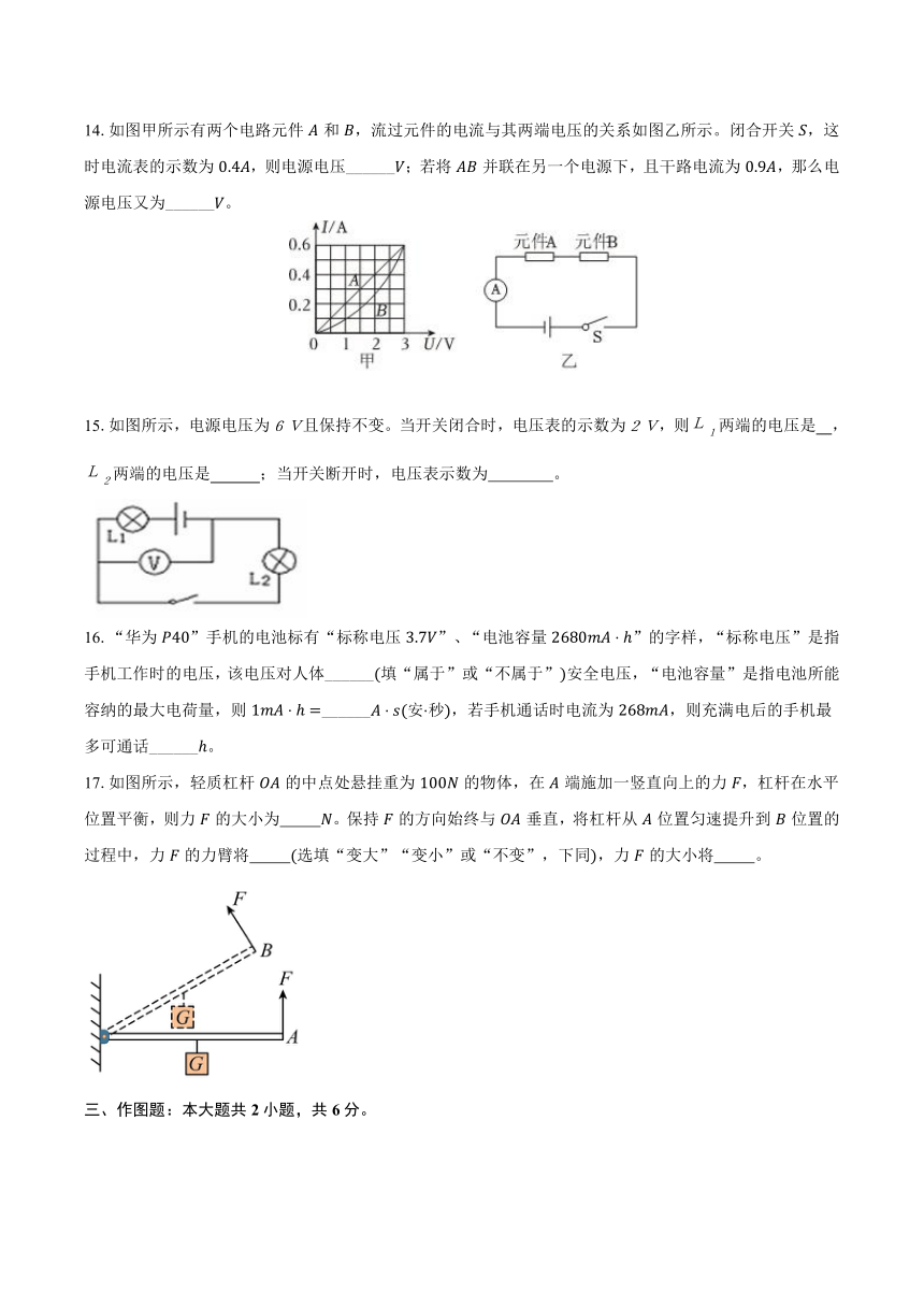 2024年云南省中考物理模拟试卷（白卷）(含答案)