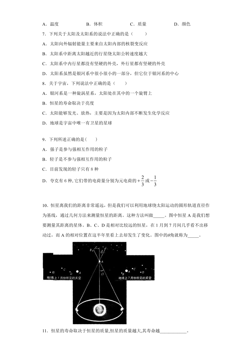 上海市北虹高中2019-2020学年物理沪科版选修3-4：5.5无穷的宇宙 课时作业（含解析）
