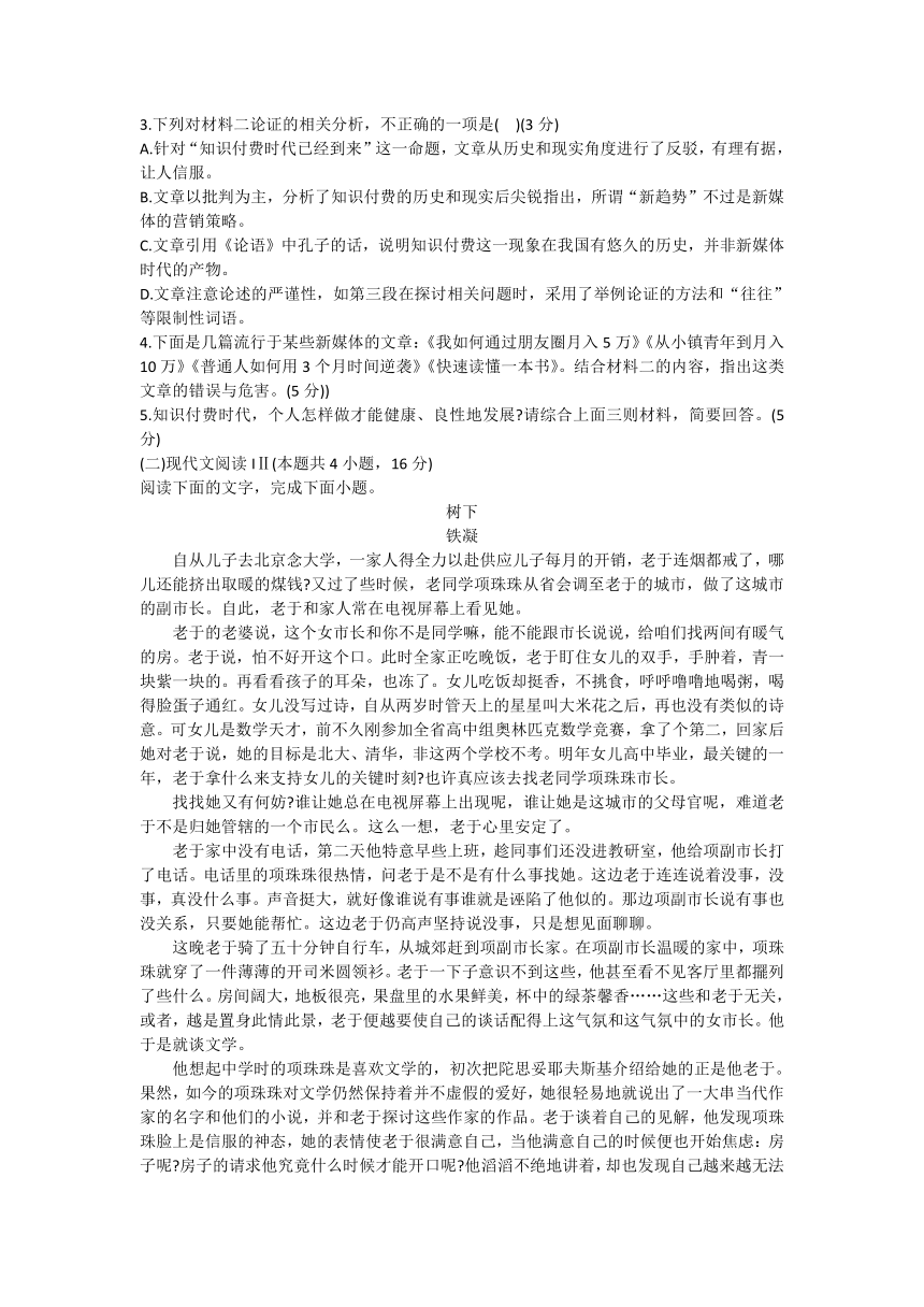 安徽省庐巢联盟2023-2024学年高一下学期第二次集体练习（月考）语文试卷（含答案）