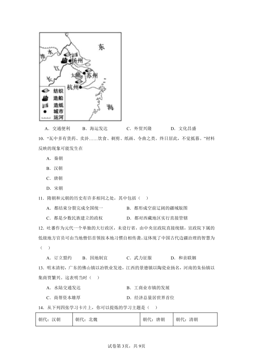 福建省福州外国语学校2023-2024学年九年级下学期4月期中历史试题（含解析）