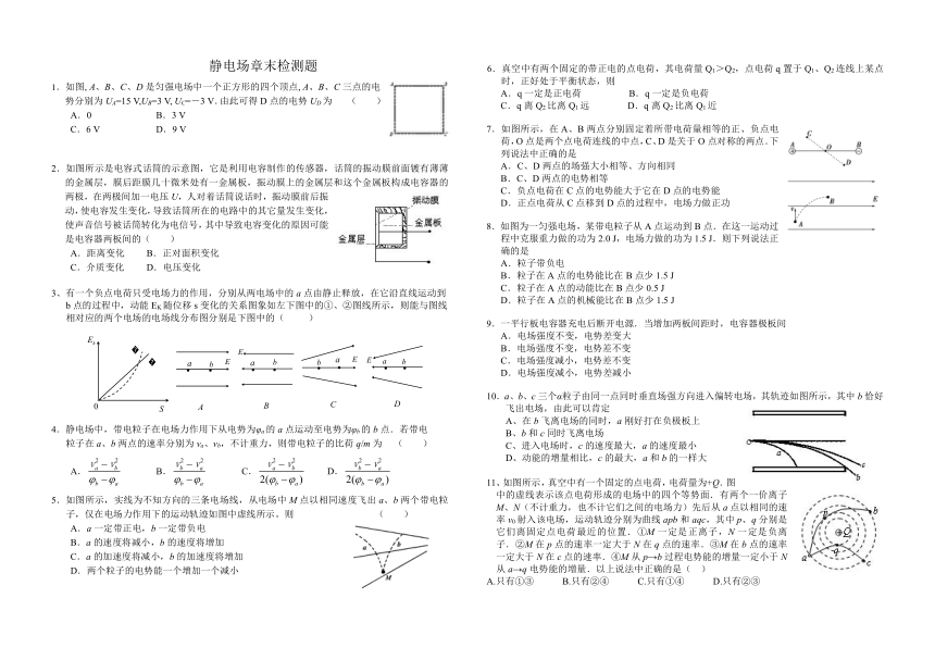 人教版 高二物理 选修3-1 第一章 静电场 章末检测题