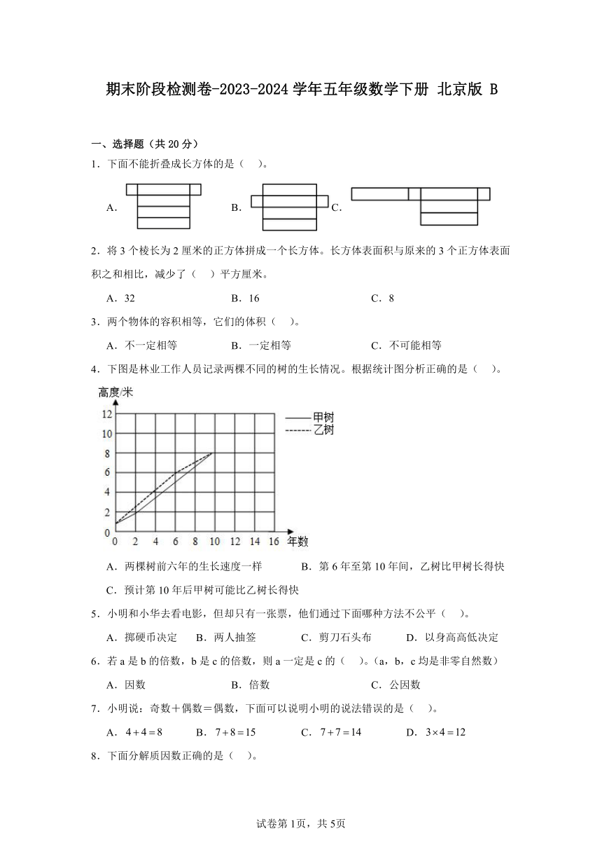 期末阶段检测卷-2023-2024学年五年级数学下册 北京版（含答案）