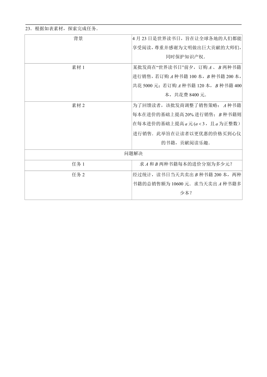 福建省莆田市城厢区莆田擢英中学2023-2024学年七年级下学期5月期中数学试题（含答案）