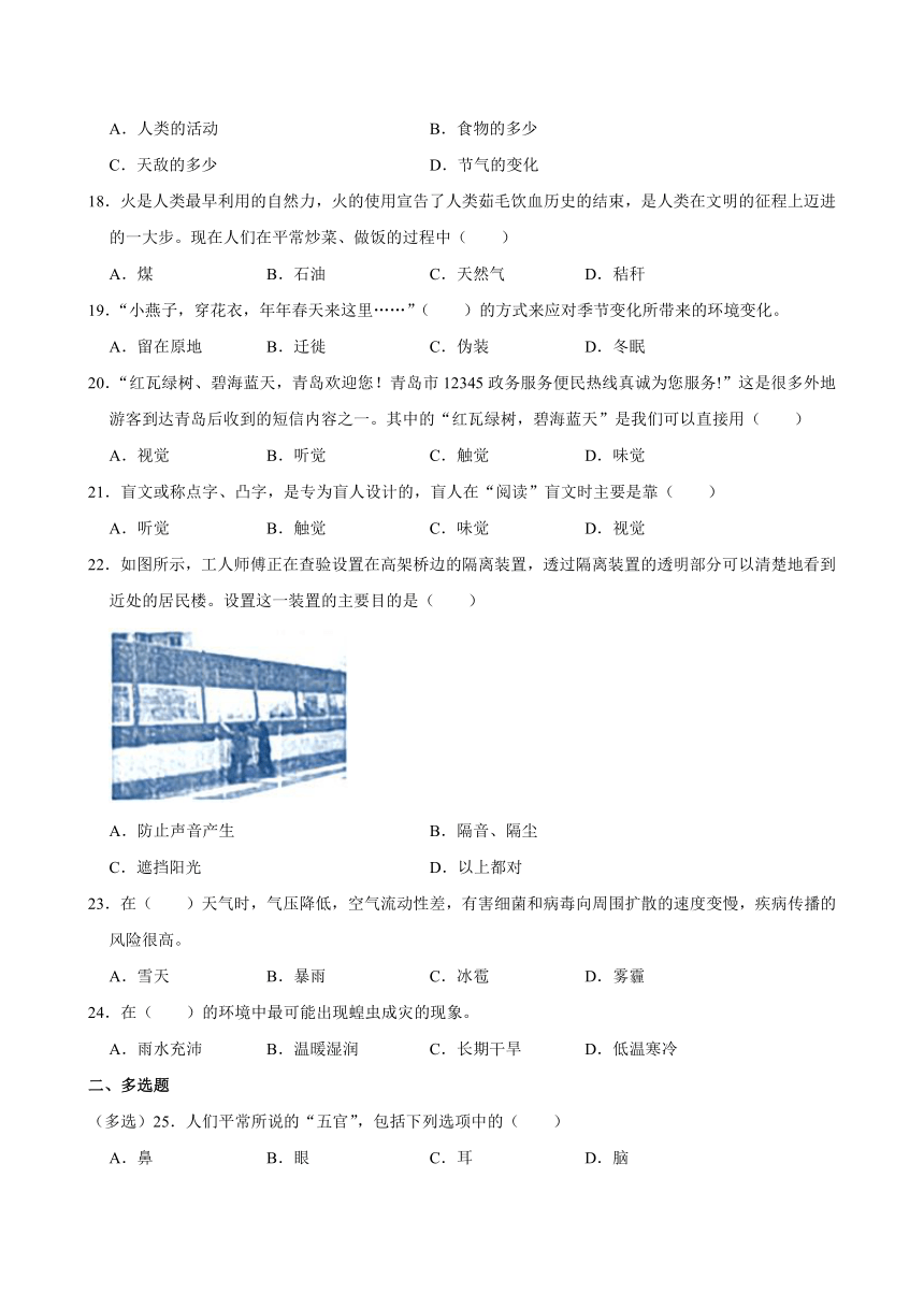 山东省青岛市黄岛区2023-2024学年六年级下学期期中科学试卷（含答案解析）