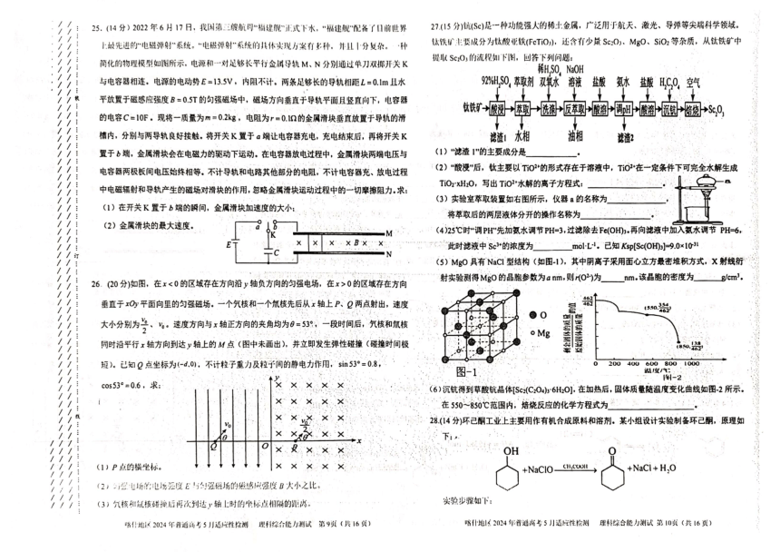 新疆喀什地区2024届高三下学期5月适应性检测试题 理综 （扫描版含答案）