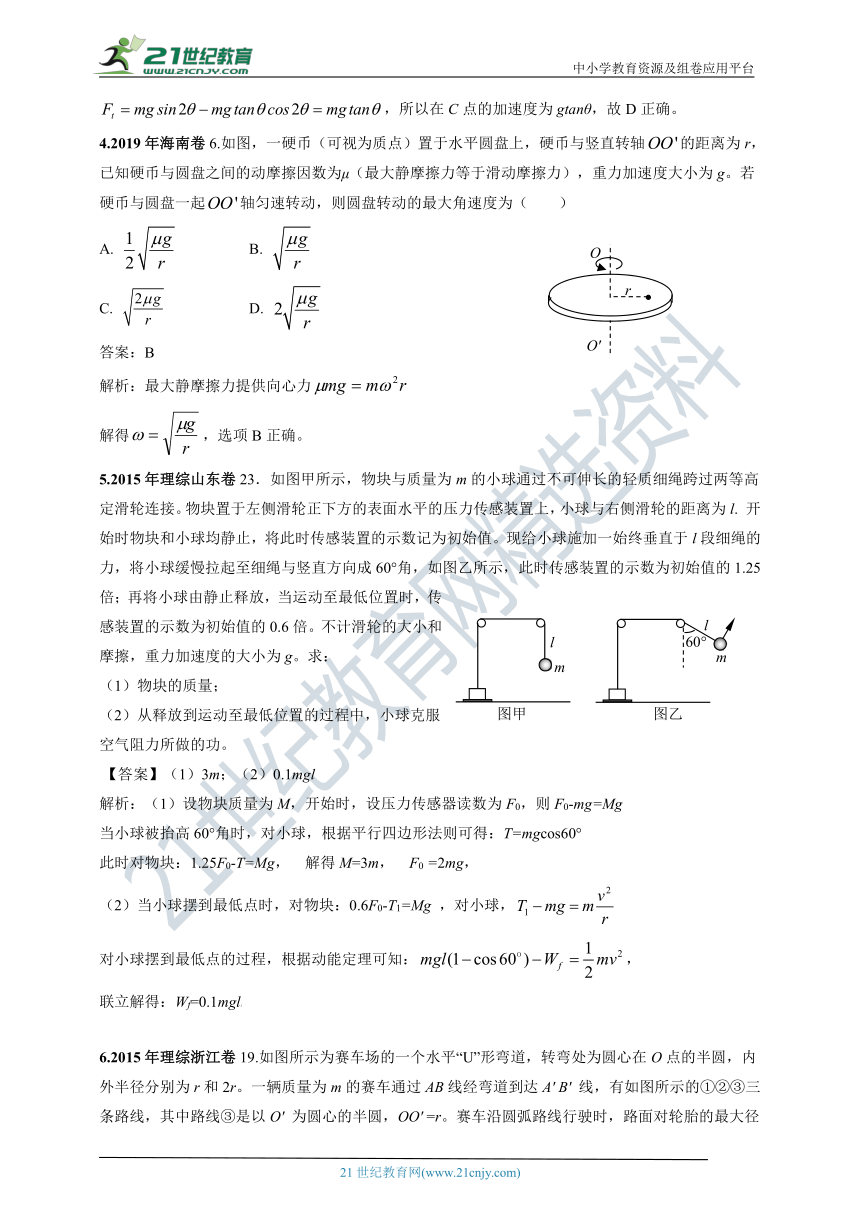 2011-2020年高考物理试卷分类汇编之014b.圆周运动（下）（含答案及解析）