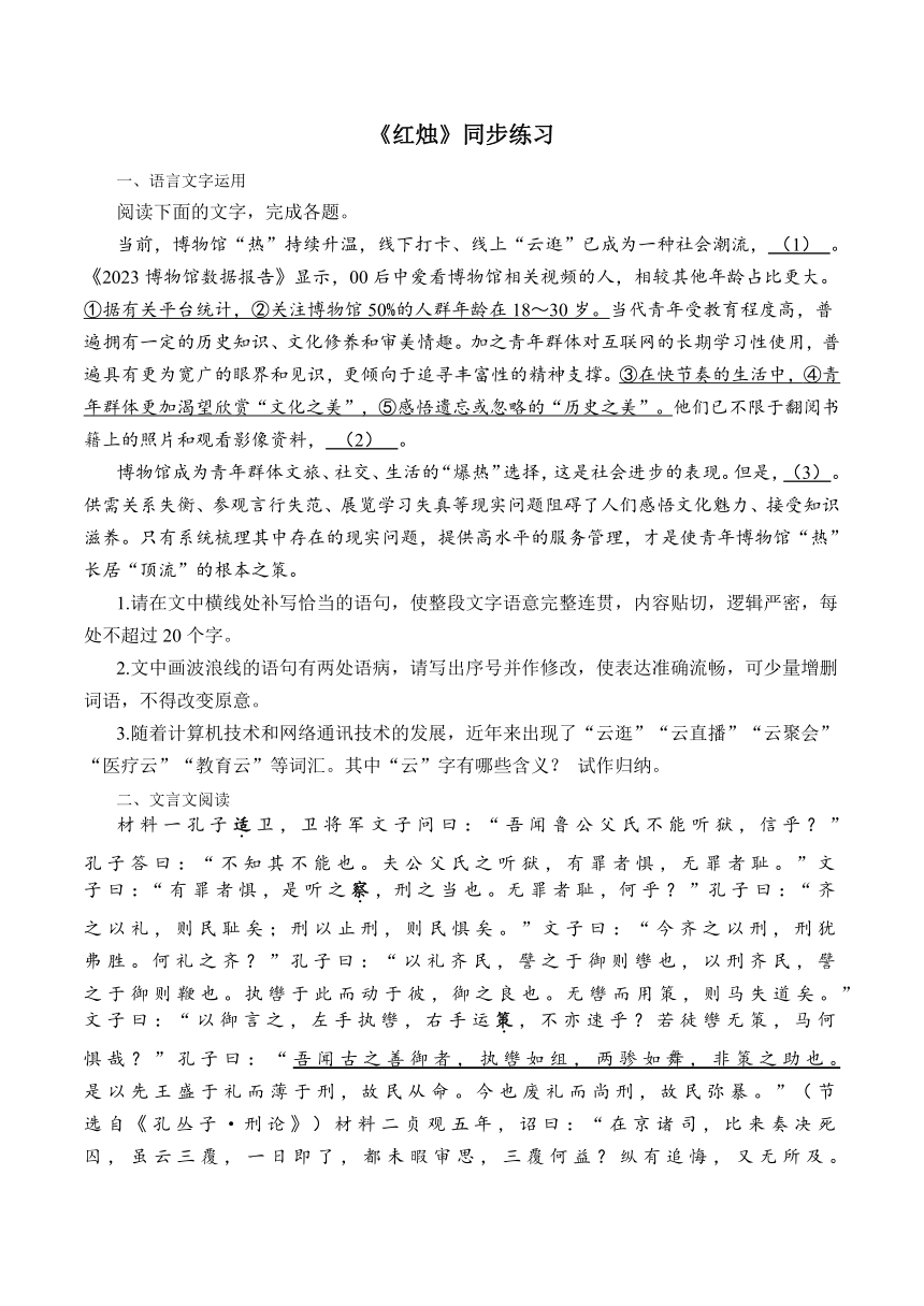 2.2《红烛》同步练习（含答案）2023—2024学年统编版高中语文必修上册