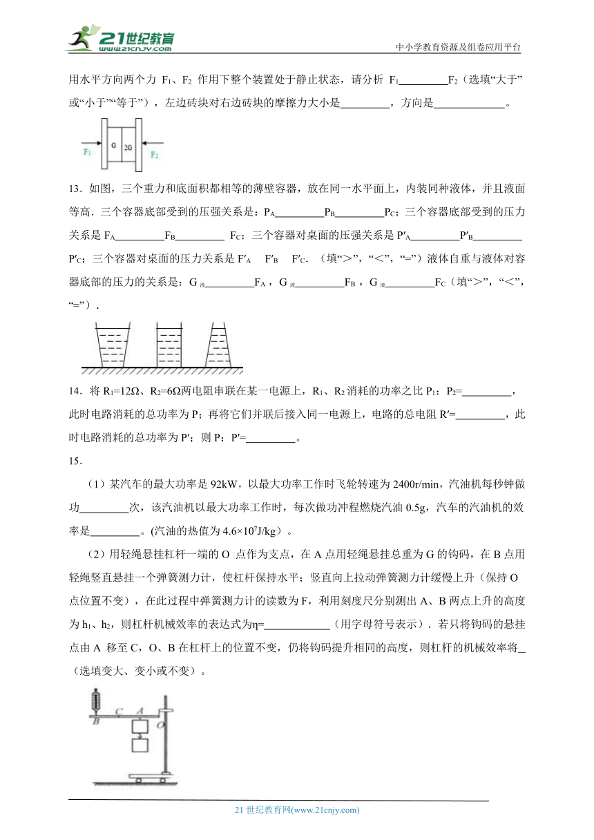 2024年中考科学试卷考前物理难点强化练习（含答案）