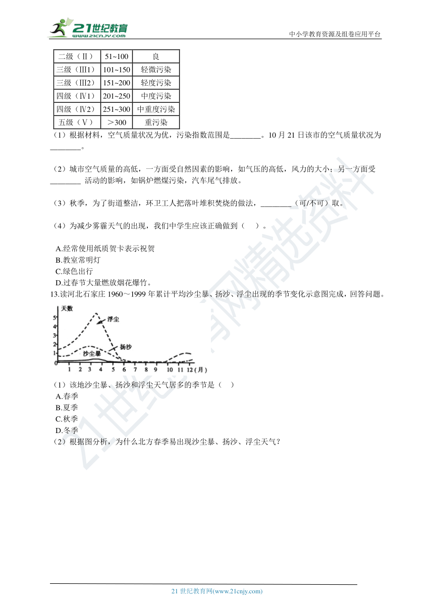 3.1多变的天气 同步训练（附解析）