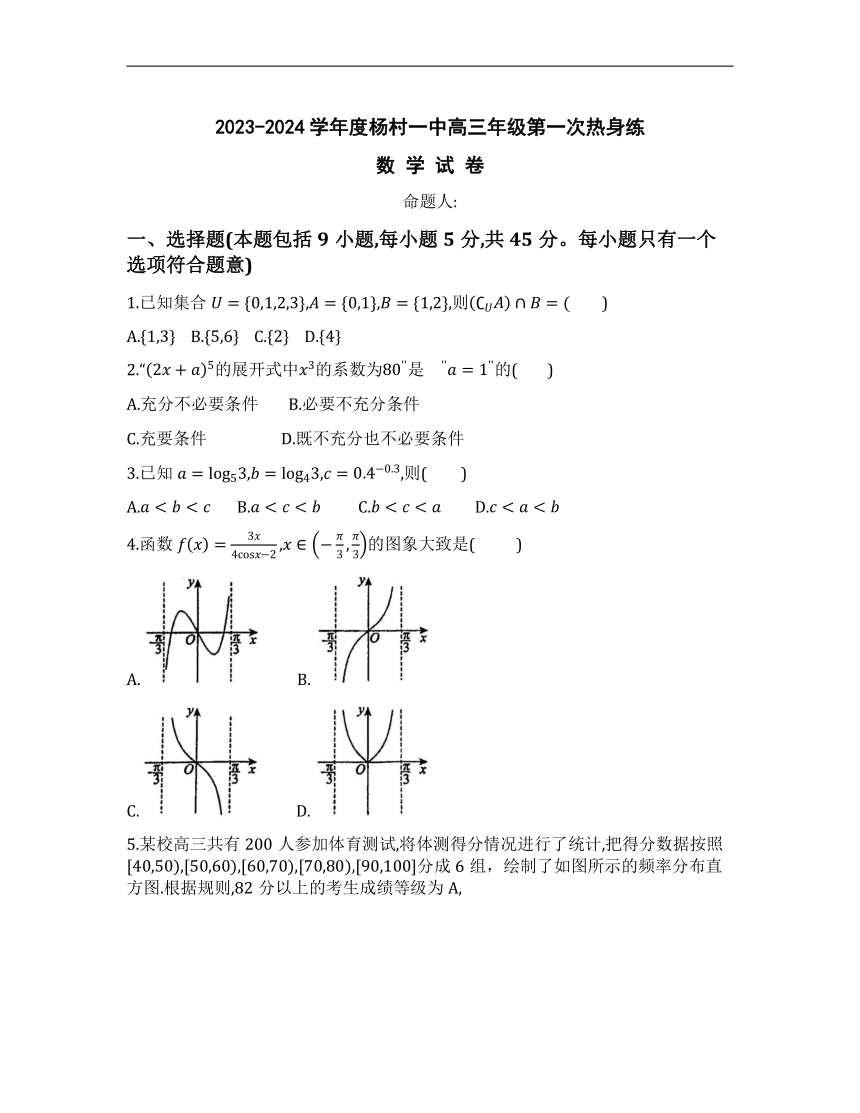 天津市武清区杨村第一中学2024届高考数学热身训练卷（无答案）