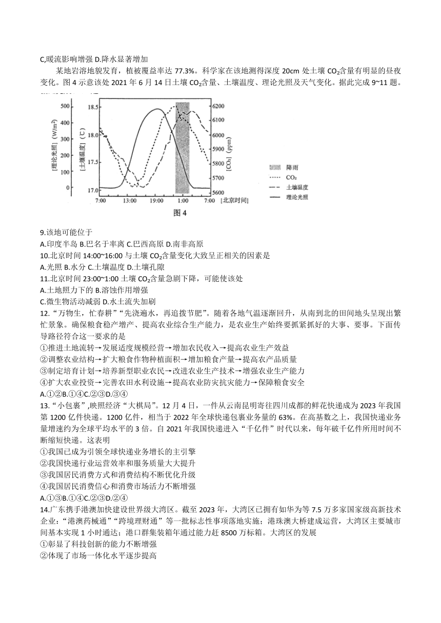 四川省宜宾市2024届高三下学期高考适应性考试（三模）文综试卷（无答案）