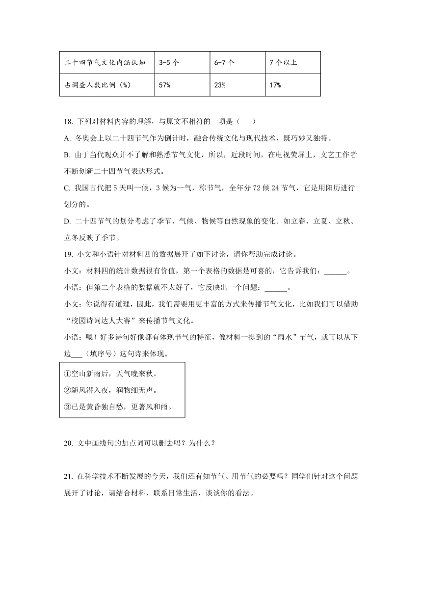 2024中考材料阅读热门主题12：二十四节气（含答案）