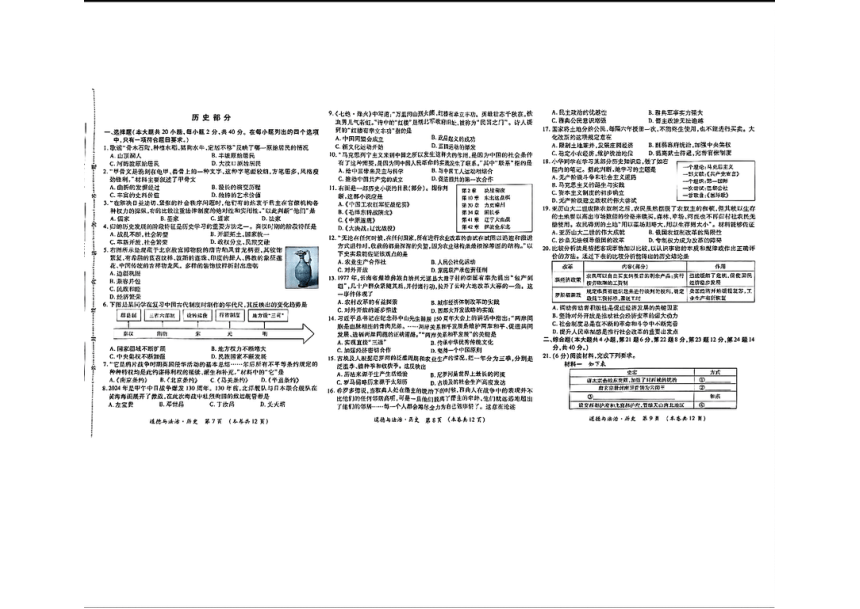 江西省九江市修水县2024年中考二模考试道德与法治 历史试题（图片版 含答案）