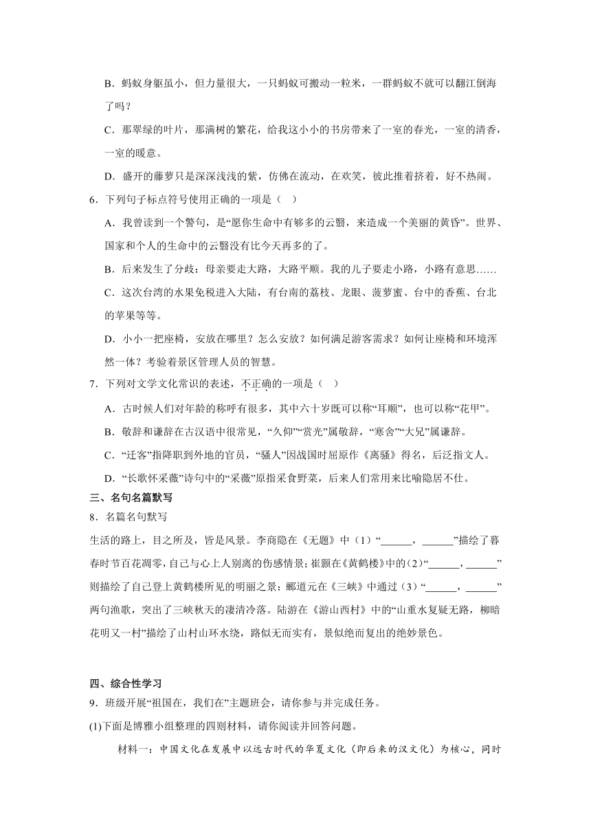 2024年山东省滕州市初中学业水平考试练习语文试题（含答案）