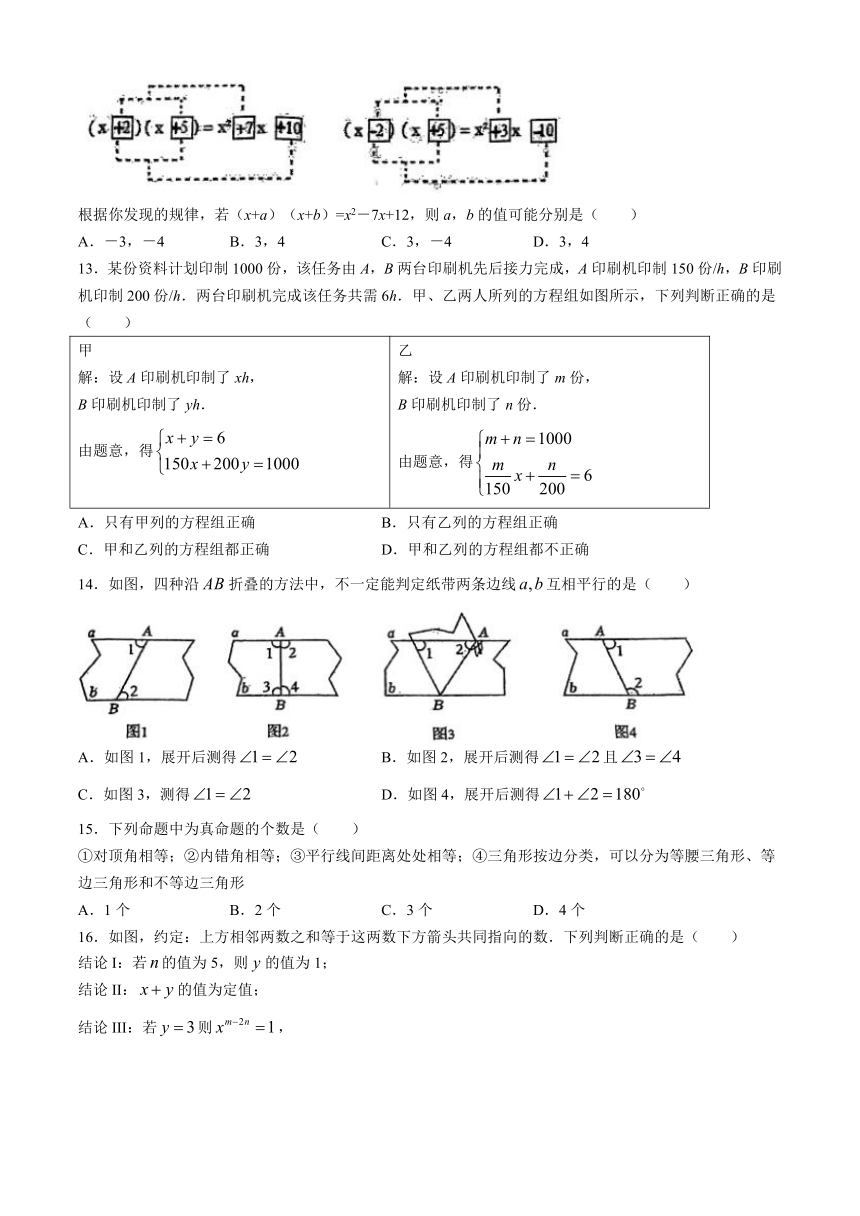 河北省石家庄外国语学校2023-2024学年七年级下学期期中数学试题（含答案）