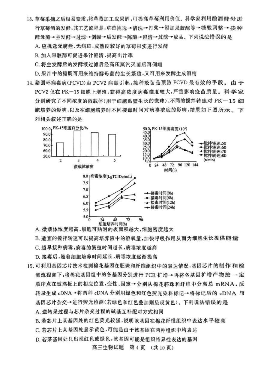 山东省济南市名校考试联盟2024届高三下学期二模试题 生物 （PDF版含答案）