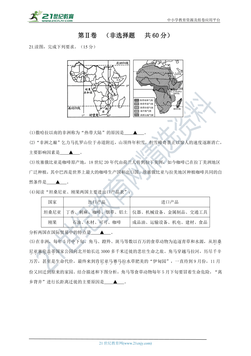 山东省济宁市2020年初中地理学业水平测试模拟试题（含答案）