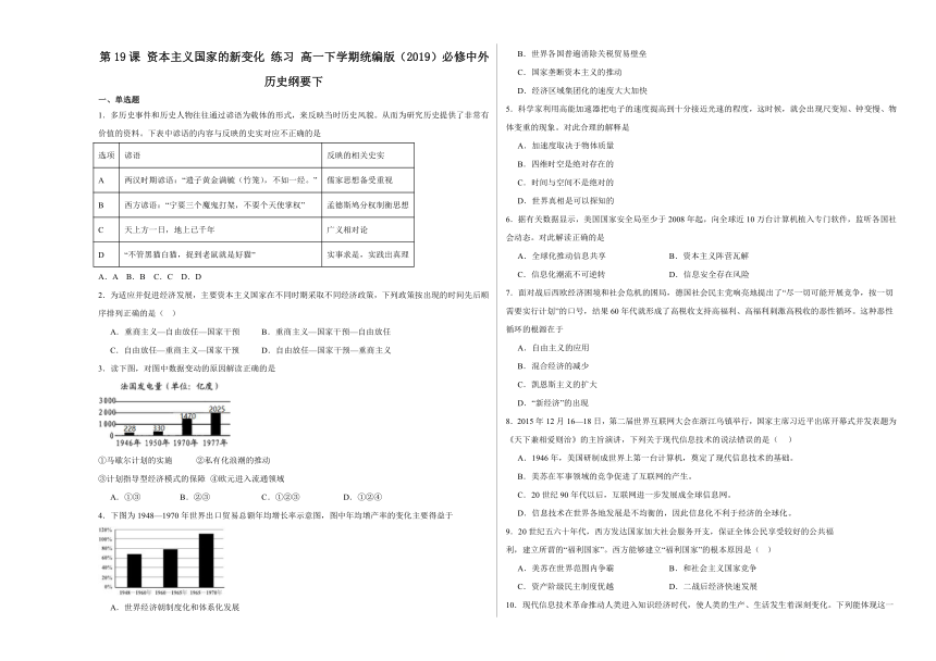 第19课 资本主义国家的新变化 同步练习（含解析） 高一下学期统编版（2019）必修中外历史纲要下