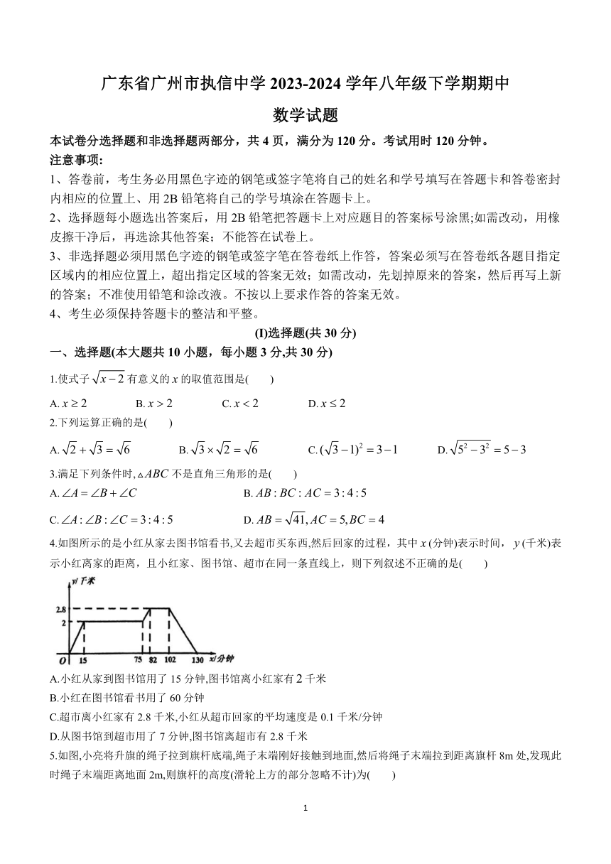 广东省广州市执信中学2023-2024学年八年级下学期期中数学试题(无答案)