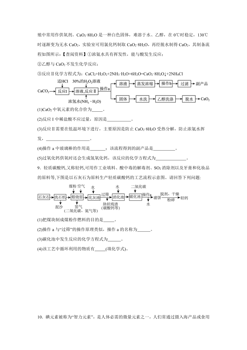 2024年中考化学流程题专项训练(含解析）