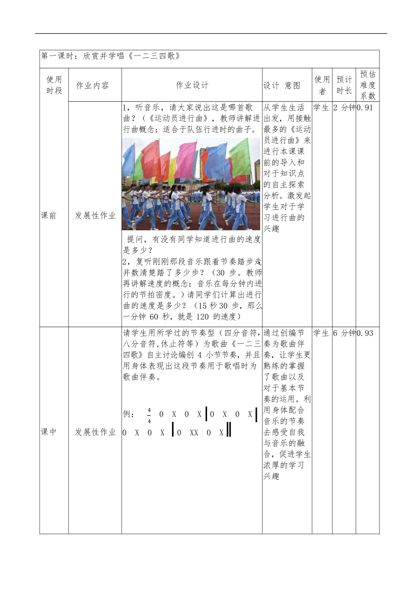 人音版初中音乐七年级下册第一单元《行进之歌》 作业设计（表格式）