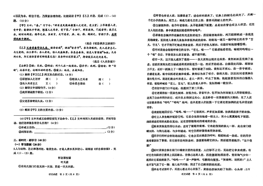 2024年重庆市渝中区中考二模考试语文试题（pdf版无答案）