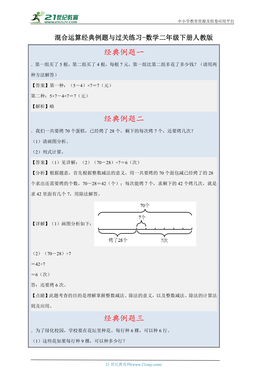 混合运算经典例题与过关练习（含答案）数学二年级下册人教版