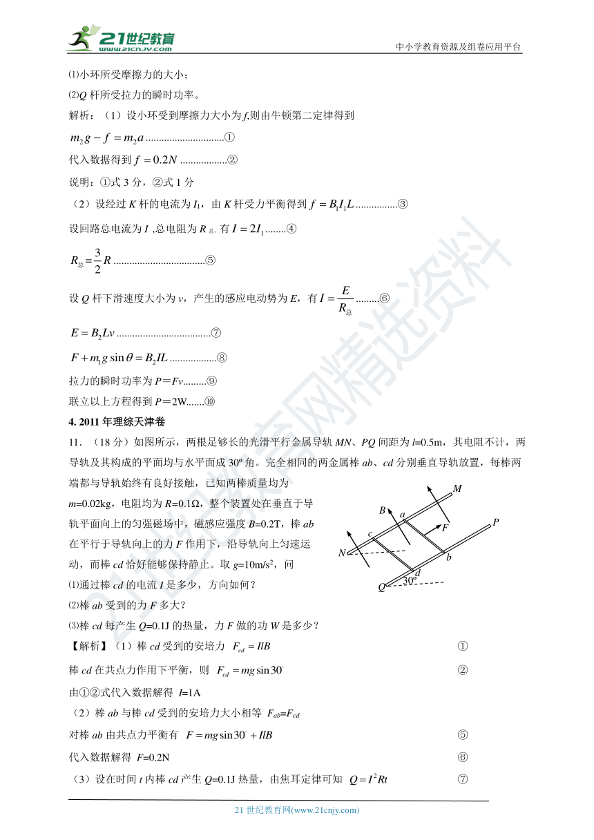 2011-2020年高考物理试卷分类汇编之057b.电磁感应中的力学问题 （下）（含答案及解析）