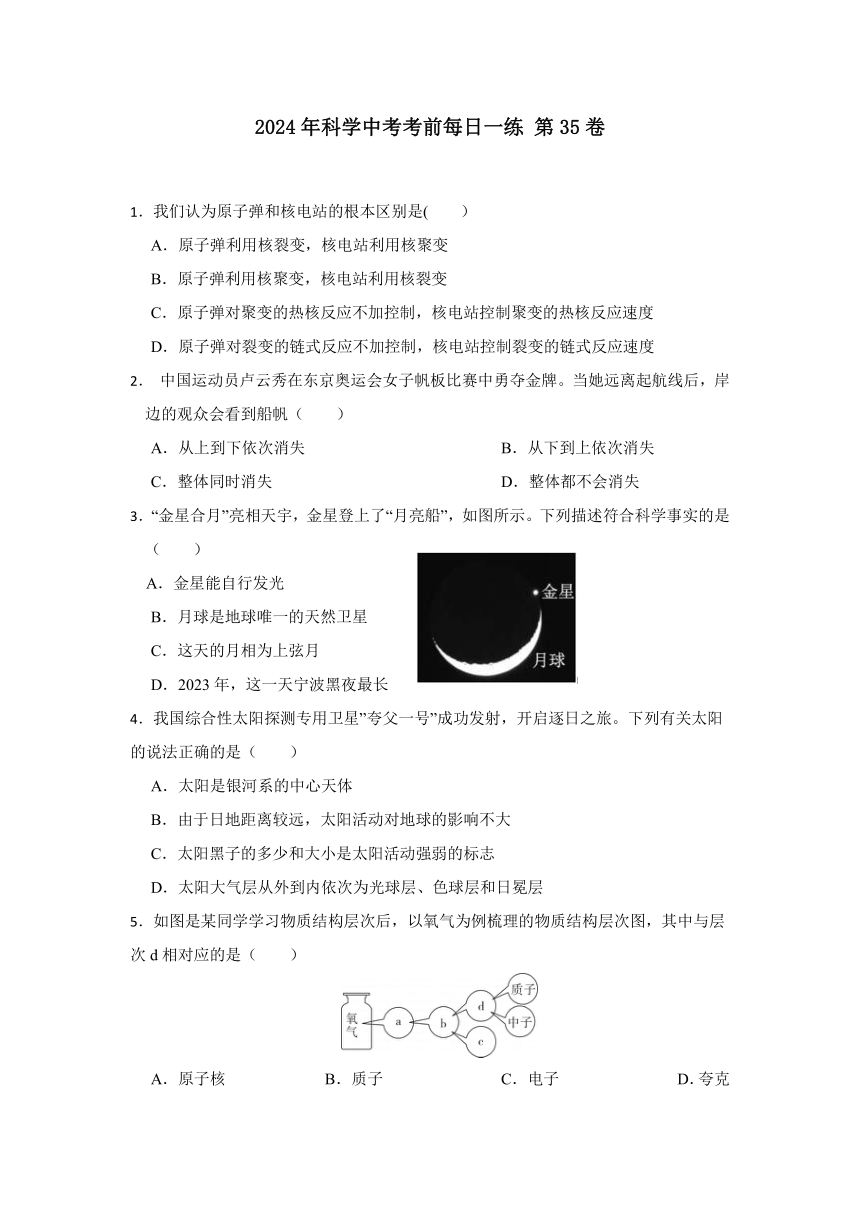 2024年浙江省科学中考考前每日一练 第35卷（含解析）