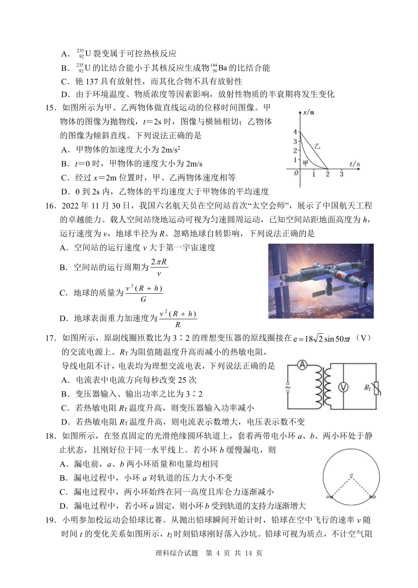 2024届四川省雅安市神州天立学校高三下学期高考冲刺考试理科综合试题（四）（PDF版含答案）