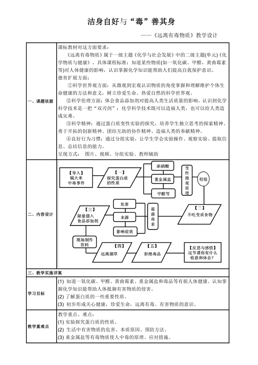 鲁教版（五四制）九下化学 5.3远离有毒物质  教案