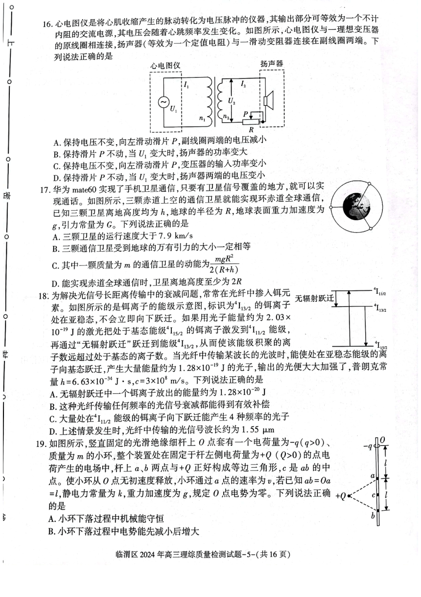 陕西省渭南市临渭区2024届高三下学期三模理综试卷（图片版含答案）